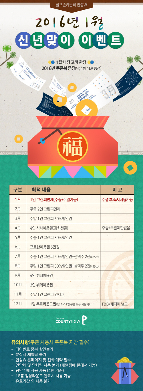 골프존카운티 안성W, 신년맞이 쿠폰북 이벤트