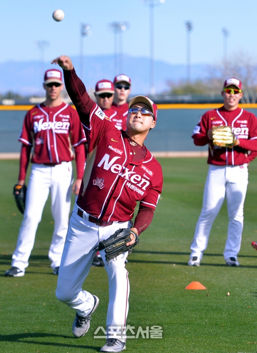 외야수비훈련 이택근, 송구는 말이야~~[SS포토]