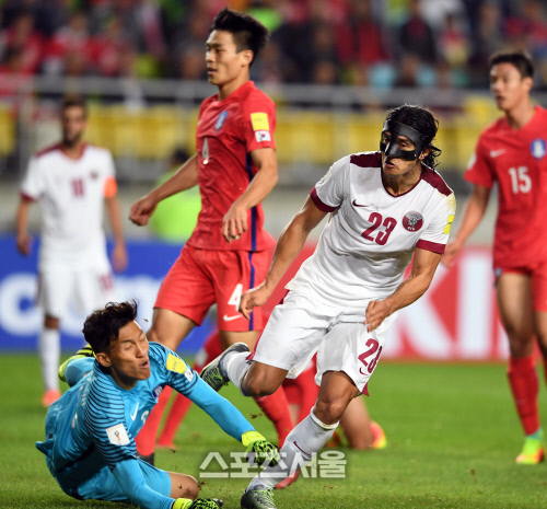 [SS포토]카타르에게 역전골 허용하는 한국