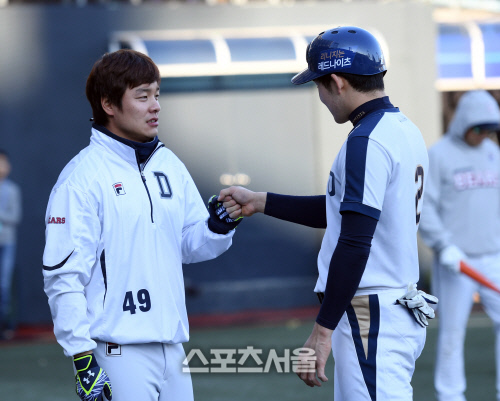 [SS포토] 민병헌-박민우 \'멋진 3차전을 위하여\'