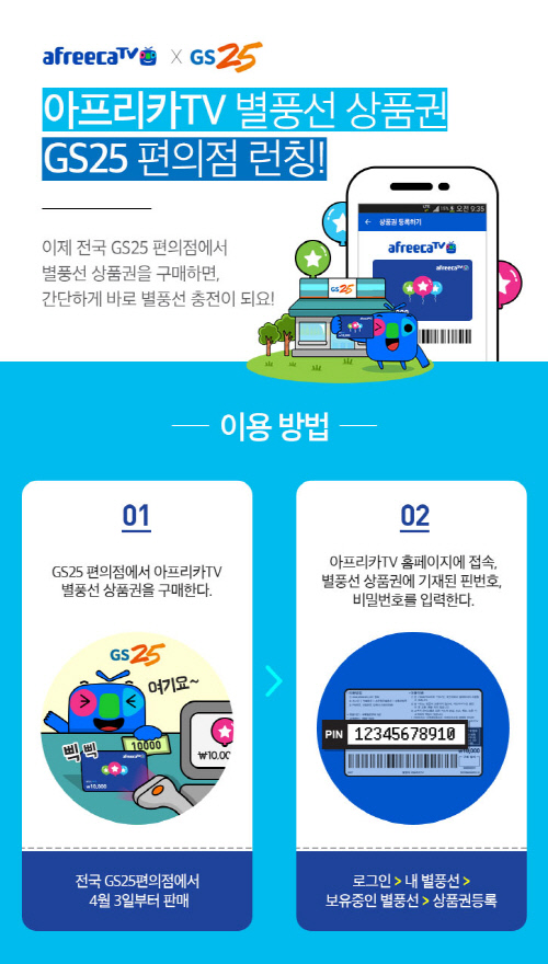 아프리카TV GS25 오프라인 별풍선 상품권