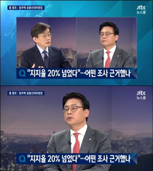 '뉴스룸' 정우택 "홍준표 지지율 20% 발언, 전국 지지율 발한 건 아니다"