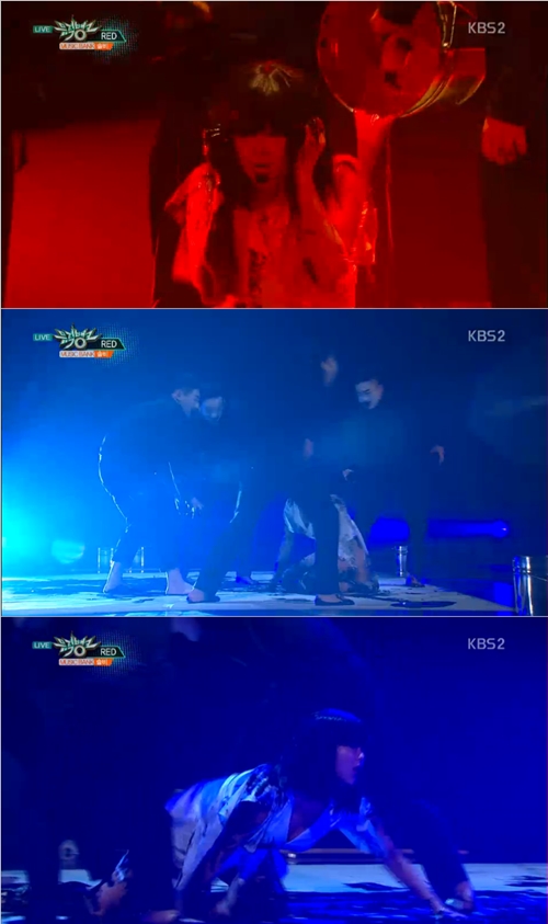 '뮤직뱅크' 솔비, '여자의 상처' 파격 퍼포먼스 '강렬 레드'