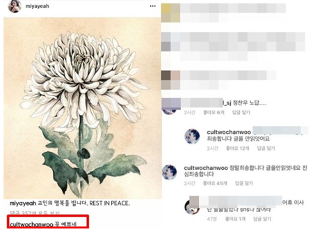 선미의 故 김주혁 애도글에 댓글 단 정찬우, 비난 쇄도…"꽃이 예쁘네"