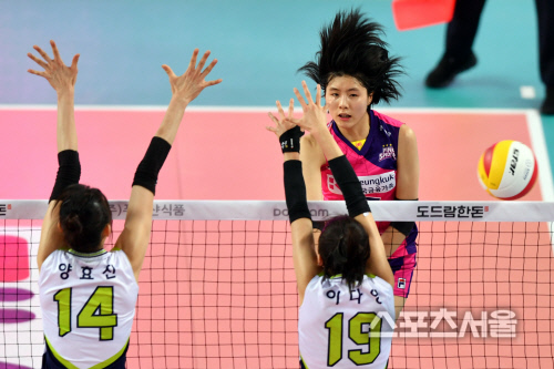 [포토]동생 이다영에 터치아웃 유도하는 이재영