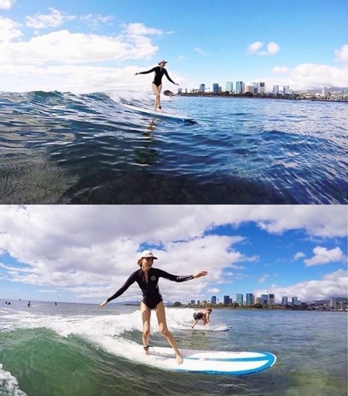 [★SNS] 야노시호, 서핑 보드 위에서 뽐내는 '우아한 몸매'