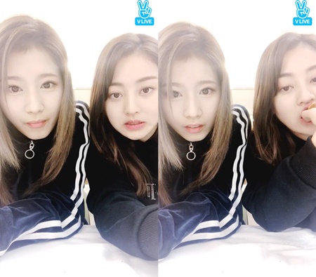 'V 라이브' 트와이스 지효×사나, '먹방+애교' 깜짝 생방송  