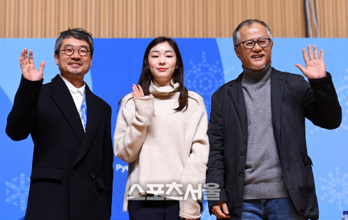 [포토]평창동계올림픽 개회식 기자회견 마친 송승환-김연아-양정웅