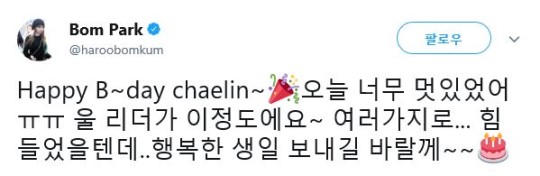 "우리 리더가 이정도" 박봄, 씨엘 '평창 올림픽' 폐막 공연 응원