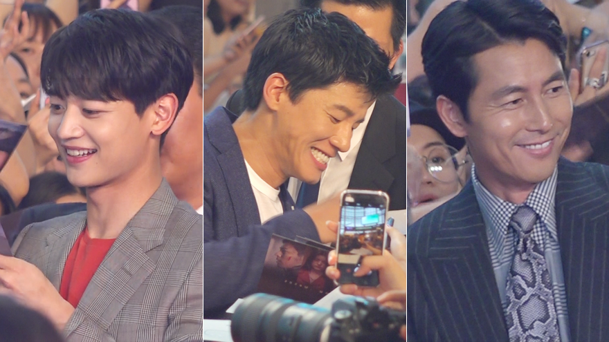 [SS쇼캠] '이 조합 실화?' 최민호-김무열-정우성, 역대급 팬 서비스 ('인랑' 레드카펫)