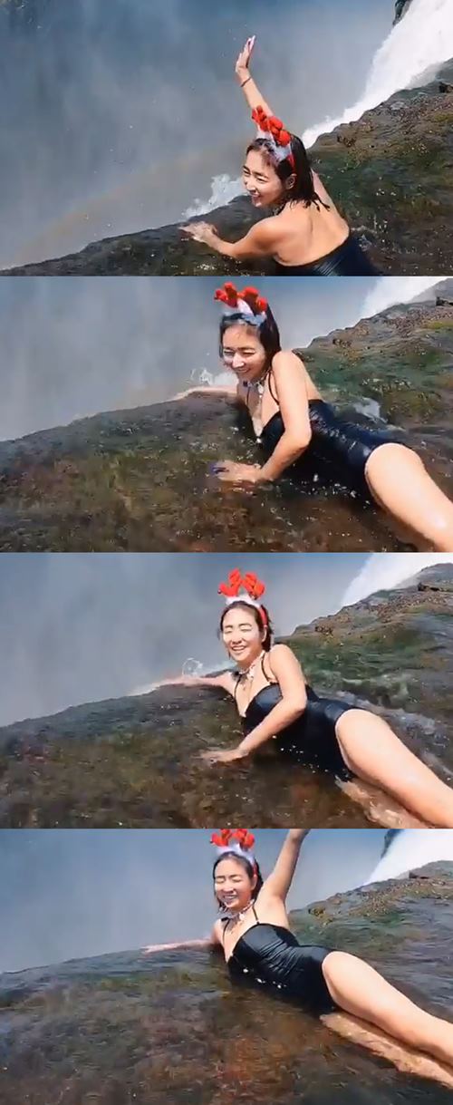 악마의 폭포서 수영복 인증샷 남긴 진재영 '아찔'