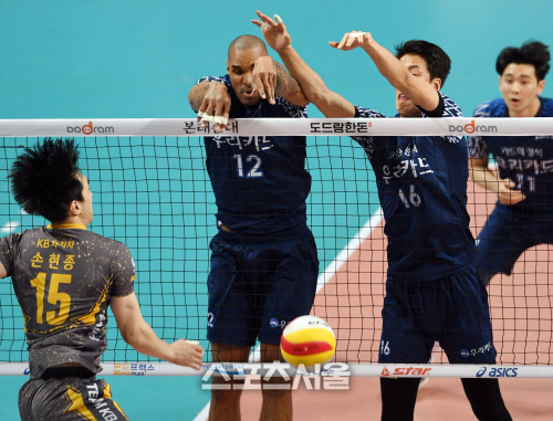 우리카드 아가메즈, 잘 떨어지고 있지? [포토]