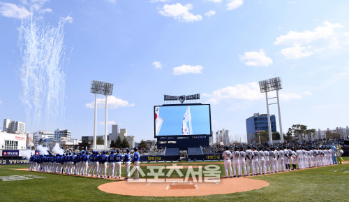 [포토] 창원NC파크에 구단기 게양
