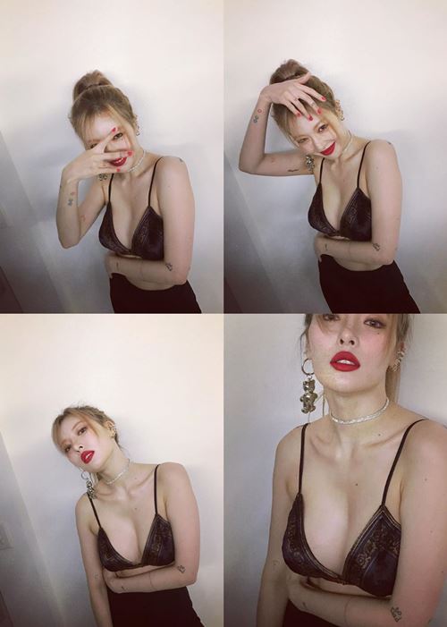 "파격적"…블랙 란제리룩으로 '볼륨+섹시美' 뽐낸 현아