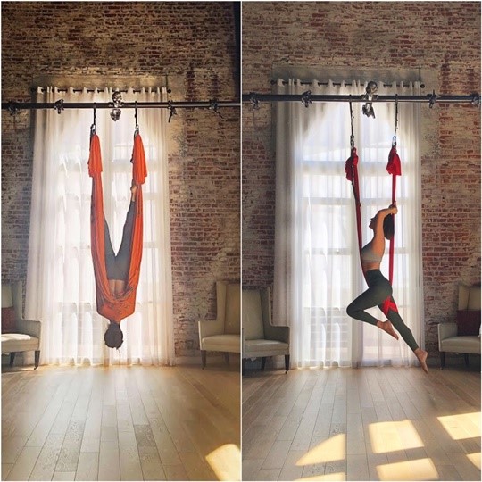 박은지, 플라잉 요가 자세로 뽐낸 '군살 제로 몸매'