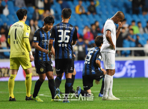 '에드가-명준재 극장골' 인천-대구, 1-1 무승부…순위 제자리