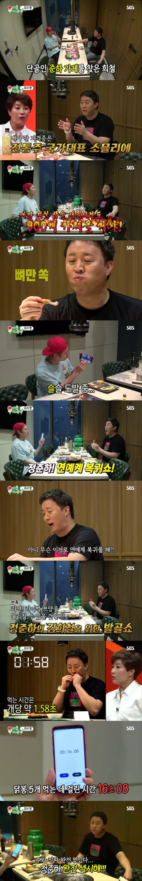 '미우새' 정준하, 김희철 도발에 '치킨 발골쇼' 성공…최고의 1분 '19.4%'