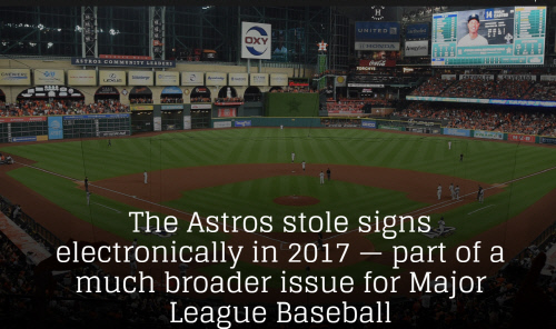 WS 준우승 휴스턴 중계화면처럼 속여 사인 훔쳐…내부고발로 폭로