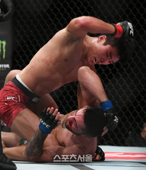 파운딩 공격하는 최승우, 승리에 대한 집념이 실린 펀치![포토]