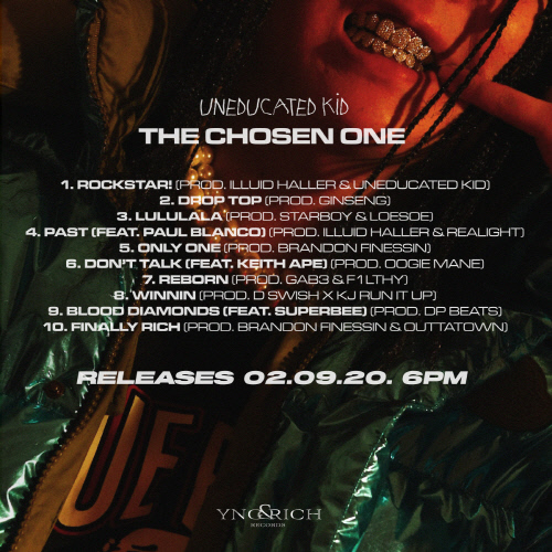 래퍼 언에듀케이티드 키드, 첫 정규앨범 트랙리스트 공개…수퍼비 지원사격