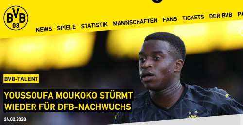 도르트문트 '만 15세 유망주' 모우코코, U-19 분데스리가서 30골 넘겨