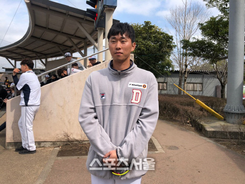 '1군 눈도장 쾅!' 두산 채지선 "하루 하루 간절하다"[미야자키人터뷰]