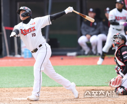 [포토] kt 황재균, 잘...맞았는데?