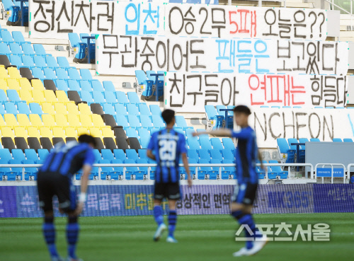 [포토] 인천 서포터즈, 무관중이어도...팬들은 보고있다!