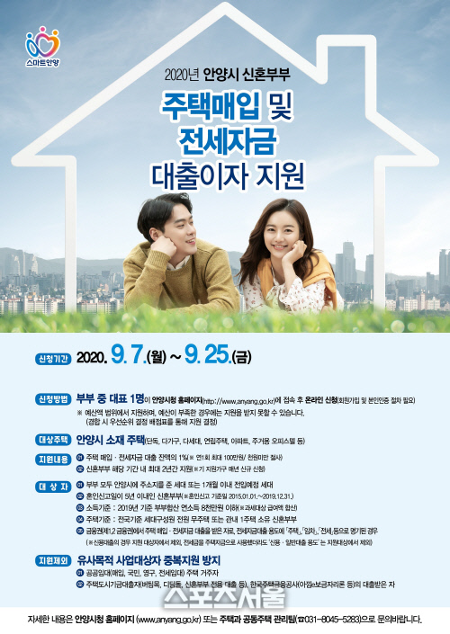 안양시, 신혼부부 주택매입·전세 대출이자 지원