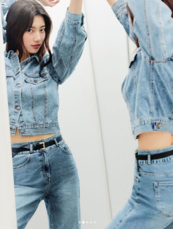 수지, 청청 패션보다 얼굴에 눈길이[★SNS]