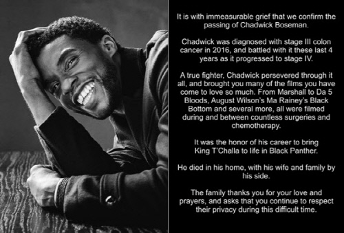 '블랙 팬서' 채드윅 보스만, 대장암으로 사망…향년 43세