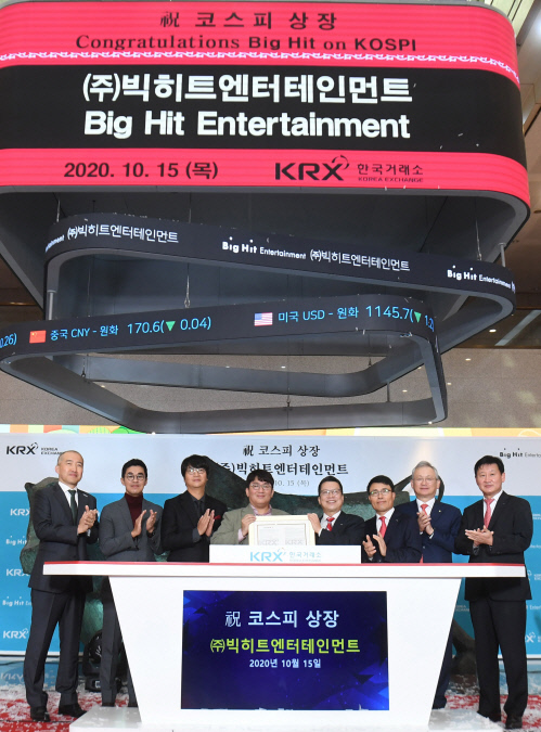 빅히트 상장 첫 날, JYP SM YG 등 엔터주 장중 5% 이상 급락