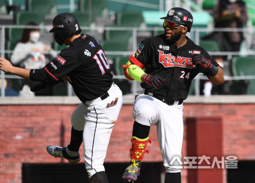 [포토] kt 로하스-황재균, 신바람~ 선제 투런 홈런!