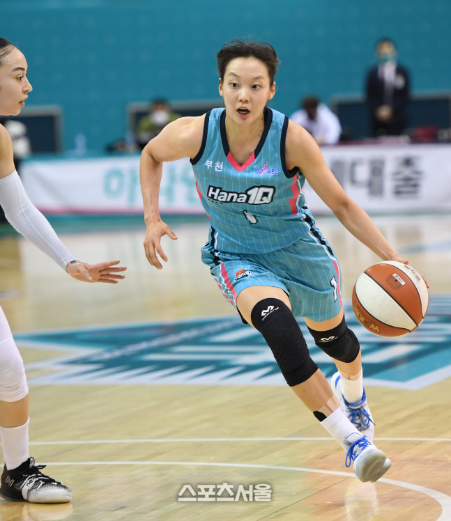 [포토]김소니아 상대 돌파 시도하는 신지현(하나원큐-우리은행)