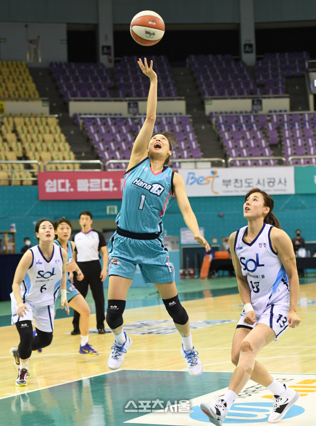 [포토]하나원큐 신지현, 신한은행 김단비 뚫고!