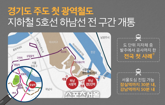경기도,지하철 5호선 연장 '하남선' 전 구간 27일 첫 운행