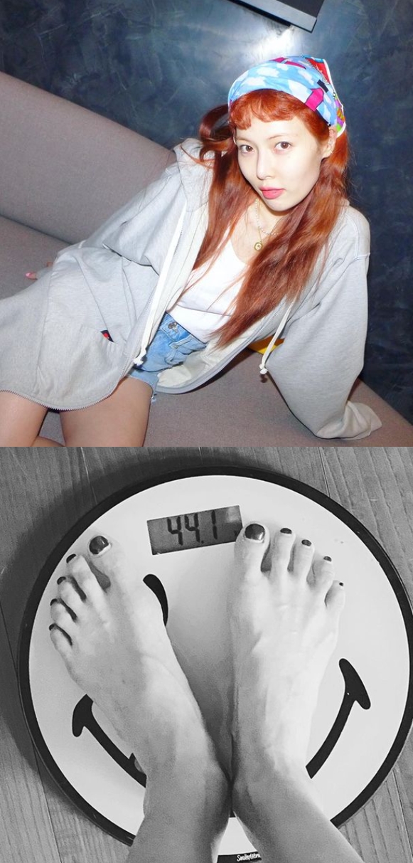 '던♥' 현아, 몸무게 44.1kg 인증...깡마른 몸매[★SNS]