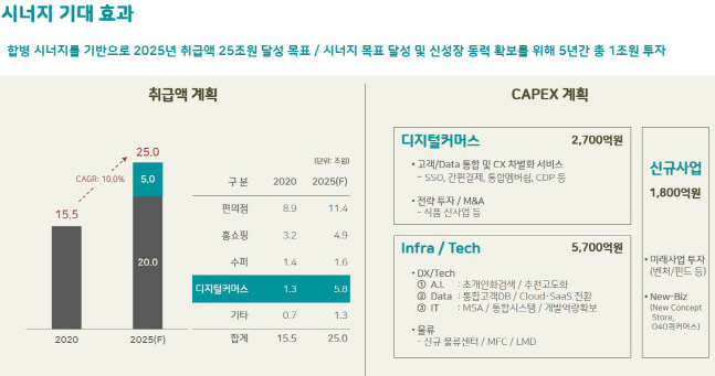 사업별 통합 시너지 목표 및 투자 계획 이미지