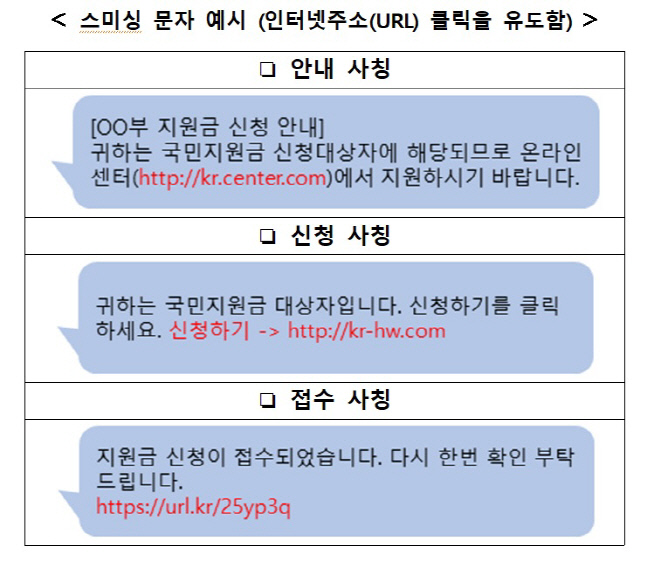 스미싱 문자 예시