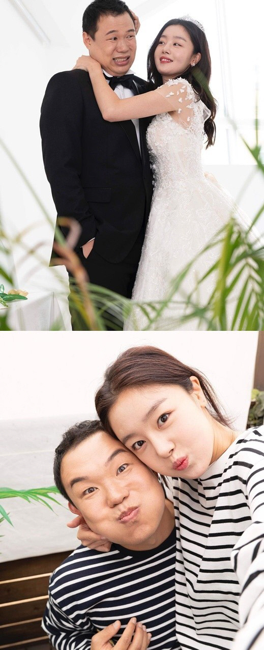 한선화, 웨딩 드레스 입고…조현식과 다정한 커플샷 공개[★SNS]