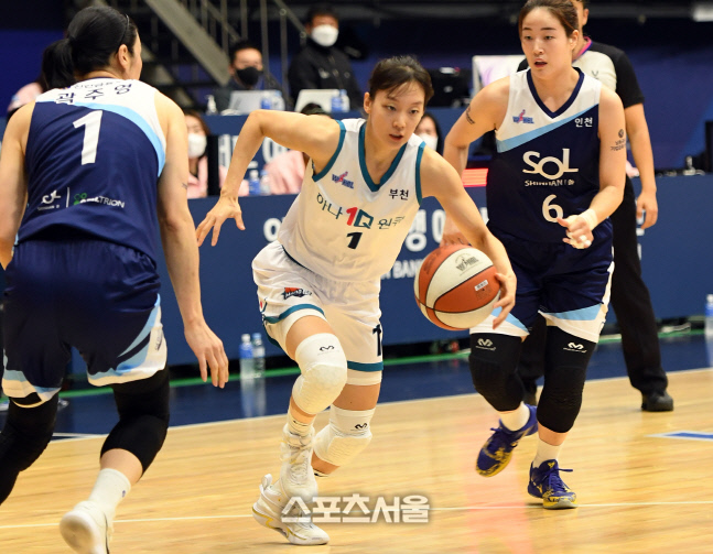 [포토]골밑으로 파고드는 하나원큐 신지현