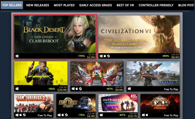 펄어비스 ‘검은사막’ 스팀 ‘2021 최고작’ 최다 판매 부문