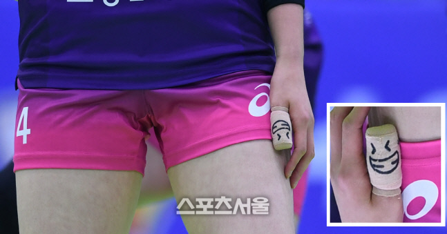 [포토] 흥국생명 이주아 '손가락밴드에 웃는 모습 이모티콘'