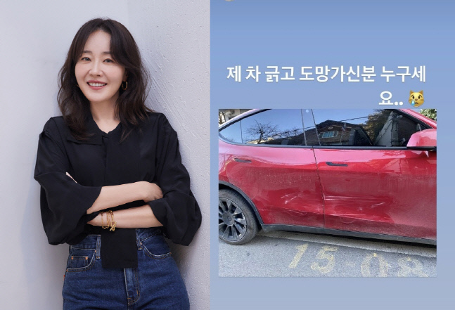 "차 긁고 도망가신 분?" 엄지원, 처참해진 새 차 '속상해'[★SNS]
