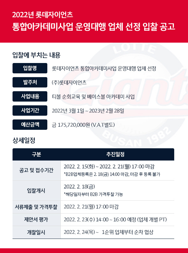 롯데자이언츠 2022통합아카데미사업_입찰공고