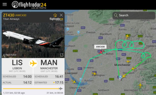 맨시티 태운 비행기, 악천후에 '빙글빙글'…착륙 지연