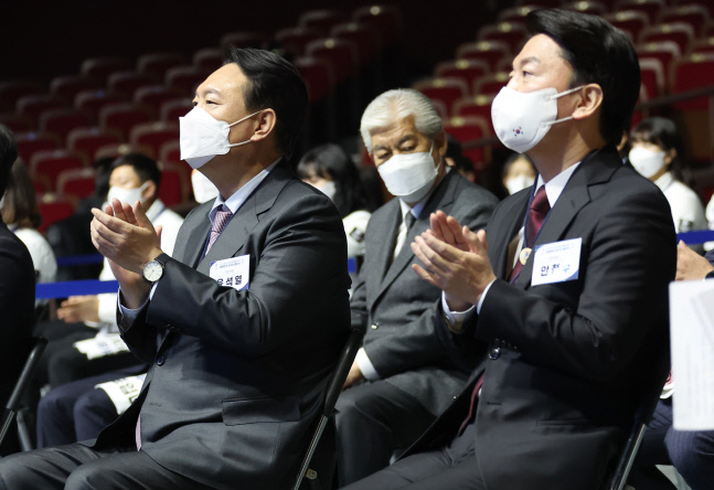 베이징 동계올림픽 선수단 결단식 참석한 윤석열·안철수