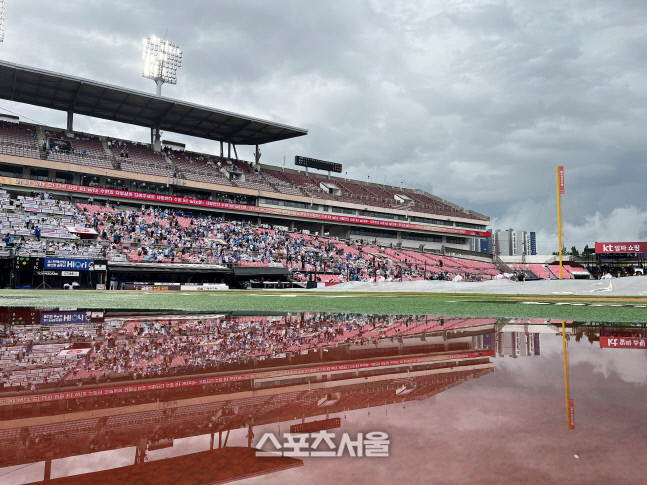 [포토]방수포 치워지는 KT 위즈 파크