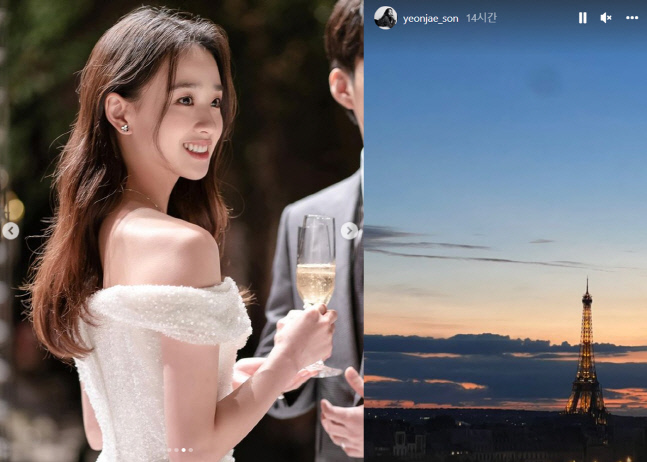 '9살 연상♥' 손연재, 파리의 로맨틱한 밤 만끽하는 행복 신혼여행 [★SNS]
