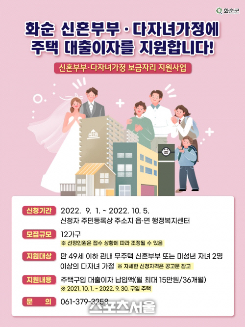 화순군, 신혼부부·다자녀가정 ‘보금자리 마련 지원’